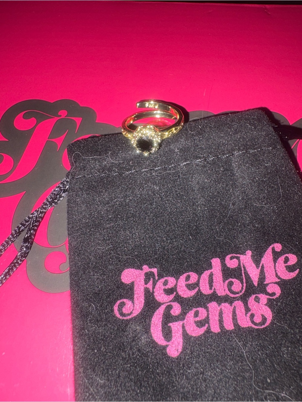 Feed Me Gems black onyx stacker ring in adjustable band